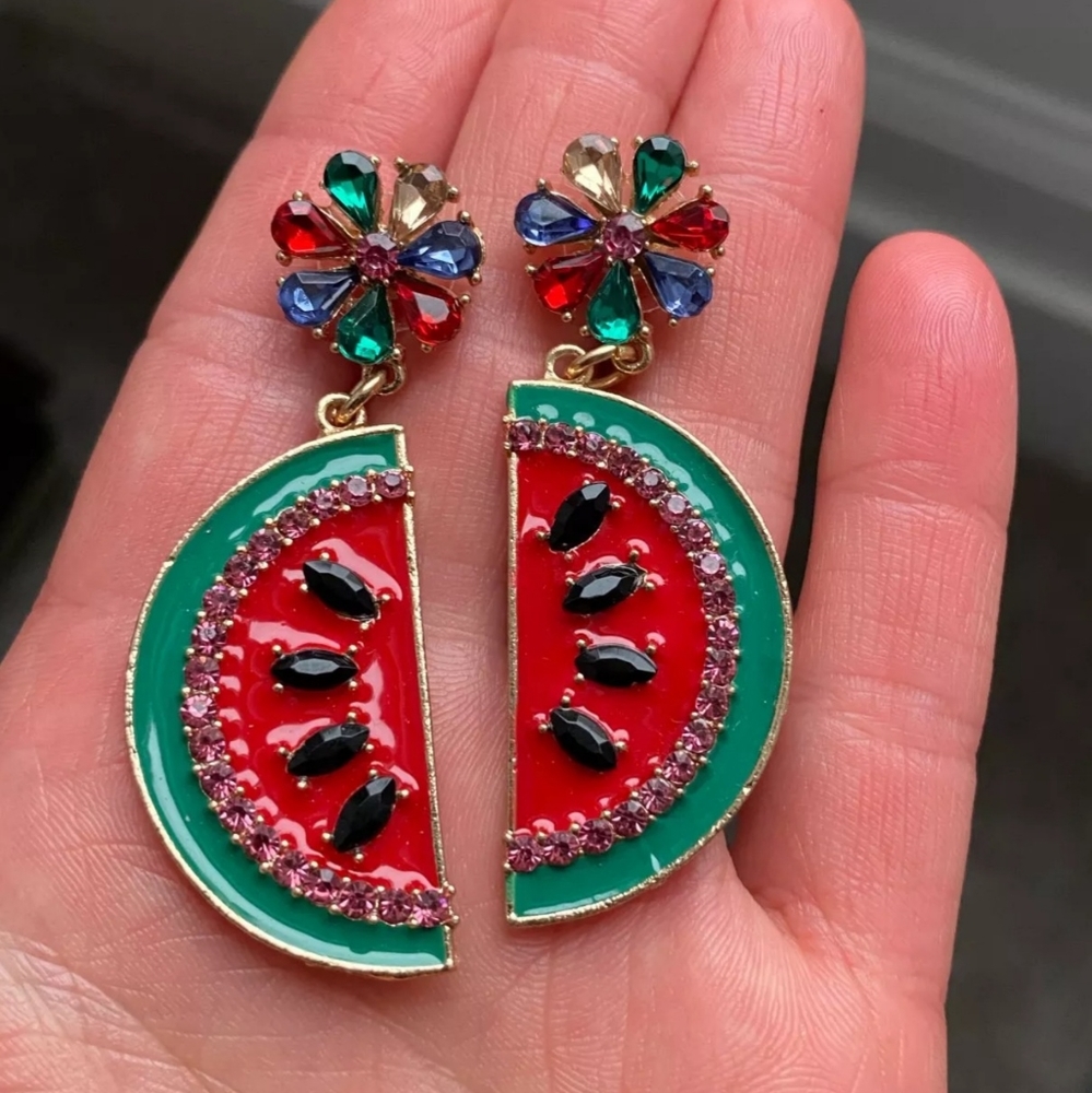 "Melon" Watermelon Fruit Earrings - Picture 5 of 14